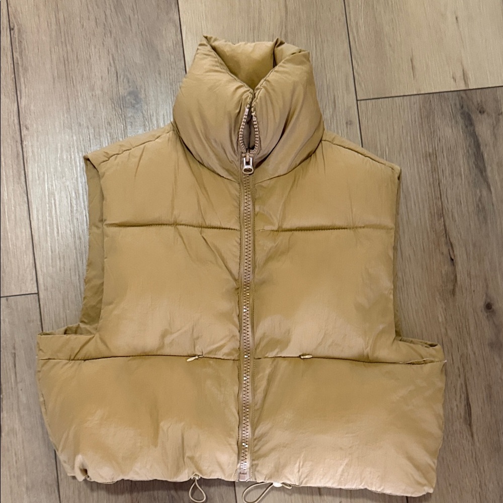 Khaki Puffer Vest Jacket - Women